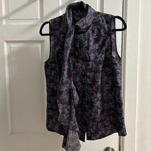 Unique Sleeveless Button Up Blouse with Neck Detail